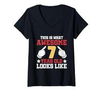 Mujer Así es como se ve un increíble niño de 7 años de Edad 7 cumpleaños Camiseta Cuello V