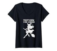 Mujer Así es como uso una escoba bruja divertida Camiseta Cuello V