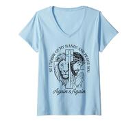 Mujer Así que levanto mis manos y te alabo una y otra vez Camiseta Cuello V