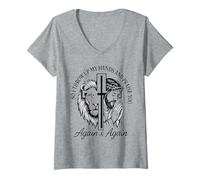 Mujer Así que levanto mis manos y te alabo una y otra vez Camiseta Cuello V