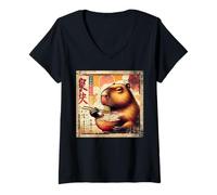 Mujer Asian Graphics, Ramen Capybara Anime Vintage Japanese Poster Camiseta Cuello V