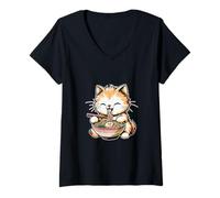 Mujer Asian Graphics, Ramen Cat Kawaii Anime Japanese Camiseta Cuello V