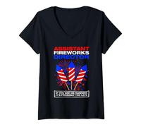 Mujer Asistente de Bomberos Director pirotécnico 4th of July Camiseta Cuello V