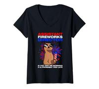 Mujer Asistente de Bomberos Director pirotécnico 4th of July Camiseta Cuello V