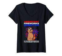 Mujer Asistente de Bomberos Director pirotécnico 4th of July Camiseta Cuello V