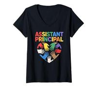 Mujer Asistente Principal Líder de Escuela Corazón Camiseta Cuello V