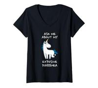 Mujer Ask Me About My Explosive Diarrhea Funny Poop Meme Unicorn Camiseta Cuello V