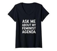 Mujer Ask ME About MY Feminist Agenda Camiseta Cuello V