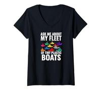 Mujer Ask Me About My Fleet of Tiny Plastic Boats 3D Printing Fun Camiseta Cuello V