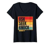 Mujer Ask Seek Knock Matthew 7:7 Christian Men Women Faith Design Camiseta Cuello V