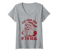 Mujer Ask Your Mom If I'm Real Funny Vintage Santa Claus Christmas Camiseta Cuello V