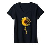 Mujer ASL American Sign Language Sunflower Share The Love Camiseta Cuello V