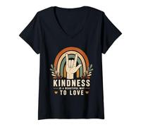 Mujer ASL Conciencia Amor Mano Lenguaje de Señas Boho Rainbow Camiseta Cuello V