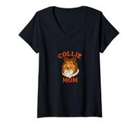 Mujer Áspero Collie mamá ilustración Collie Perro arte Camiseta Cuello V