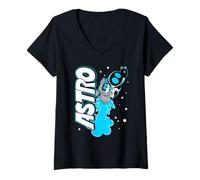 Mujer Astro and Dog Rocket Launch in Space Video Game Camiseta Cuello V