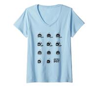 Mujer Astro BOT Character Faces Grid Fun Video Game Camiseta Cuello V