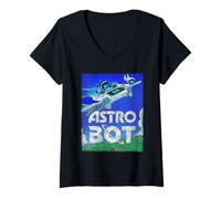 Mujer Astro BOT Flying Colorful Landscape Video Game Camiseta Cuello V