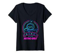 Mujer Astro BOT Neon Waving Character with Icons Video Game Camiseta Cuello V