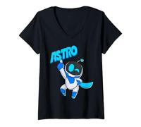 Mujer Astrobot Astro Blue Bold Font Classic Super Pose with Cape Camiseta Cuello V
