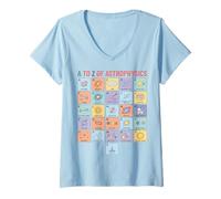 Mujer Astrofísica Alfabeto A a Z Ciencia Espacial Conceptos Gráfico Camiseta Cuello V