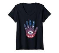 Mujer Astrología Símbolos Ojo de Palma Mágica Cósmica Mapa Estelar Espir Camiseta Cuello V