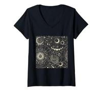 Mujer Astrology Astronomy Zodiac Signs and Eclipse Design Camiseta Cuello V