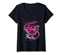Mujer Astronauta Cerca de Compota Frutas Galaxia Arte Espacial Camiseta Cuello V