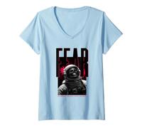 Mujer Astronauta del Miedo - El Miedo es lo Que te Mantiene en Marcha Cráneo cósmico Camiseta Cuello V