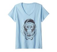 Mujer Astronauta del Mono Espacial Dibujado a Mano ilustración cósmica Retro Camiseta Cuello V