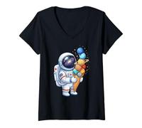 Mujer Astronauta Disfraz Espacio Astronomía Planetas Camiseta Cuello V