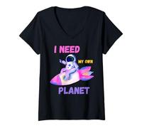 Mujer Astronauta Divertida Chica Necesito Mi Propio Planeta: Humor introvertido Camiseta Cuello V