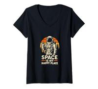 Mujer Astronauta El espacio es mi lugar feliz Cool Kids Astronomía Camiseta Cuello V