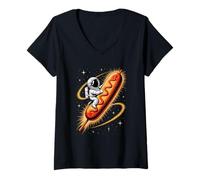 Mujer Astronauta Espacio Corn Dogs Snack Hotdog Planeta Estrellas Camiseta Cuello V