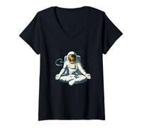 Mujer Astronauta Espacio Meditación Espiritual Cosmic Galaxy Yoga Camiseta Cuello V