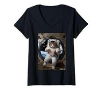 Mujer Astronauta Gato Palomitas Espacio Snack Divertido Camiseta Cuello V