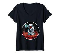 Mujer Astronauta Marte Semillas Cultivan Espacio Humano Futurista Planeta Camiseta Cuello V