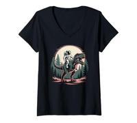 Mujer Astronauta Montando T-Rex Dinosaurio Espacio Luna Galaxia Hombres Mujeres Camiseta Cuello V