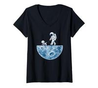 Mujer Astronauta Paseando Perro En Luna Espacio Perros Amante Camiseta Cuello V