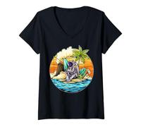 Mujer Astronauta pescando en una Isla desierta Camiseta Cuello V