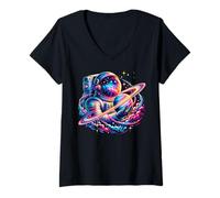 Mujer Astronauta Planetas Ciencia Hombres Universo Espacial Arte Astronauta Camiseta Cuello V