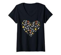 Mujer Astronauta Planetas Cohetes Corazón Amor Espacio Galaxia Niños Mujeres Camiseta Cuello V