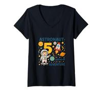 Mujer Astronauta Quinto Cumpleaños Aventura Espacial Camiseta Cuello V