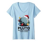 Mujer Astronomía Divertida - Los Frikis del Espacio de Navidad Nunca olvidan Plutón Camiseta Cuello V