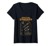 Mujer Astrónomo astronómico retro lobo espacial para hombre Camiseta Cuello V