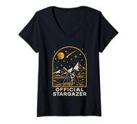 Mujer Astrónomo astronómico retro lobo espacial para hombre Camiseta Cuello V