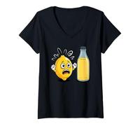 Mujer Asustado Limón Jugo Limonada Botella Camiseta Cuello V
