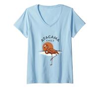 Mujer Atacama Chile Flamingo Retro Atardecer Camiseta Cuello V