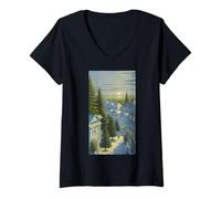 Mujer Atardecer de invierno en un pueblo acogedor Camiseta Cuello V