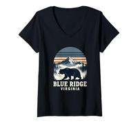 Mujer Atardecer en Blue Ridge Virginia Camiseta Cuello V