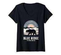 Mujer Atardecer en Blue Ridge Virginia Camiseta Cuello V